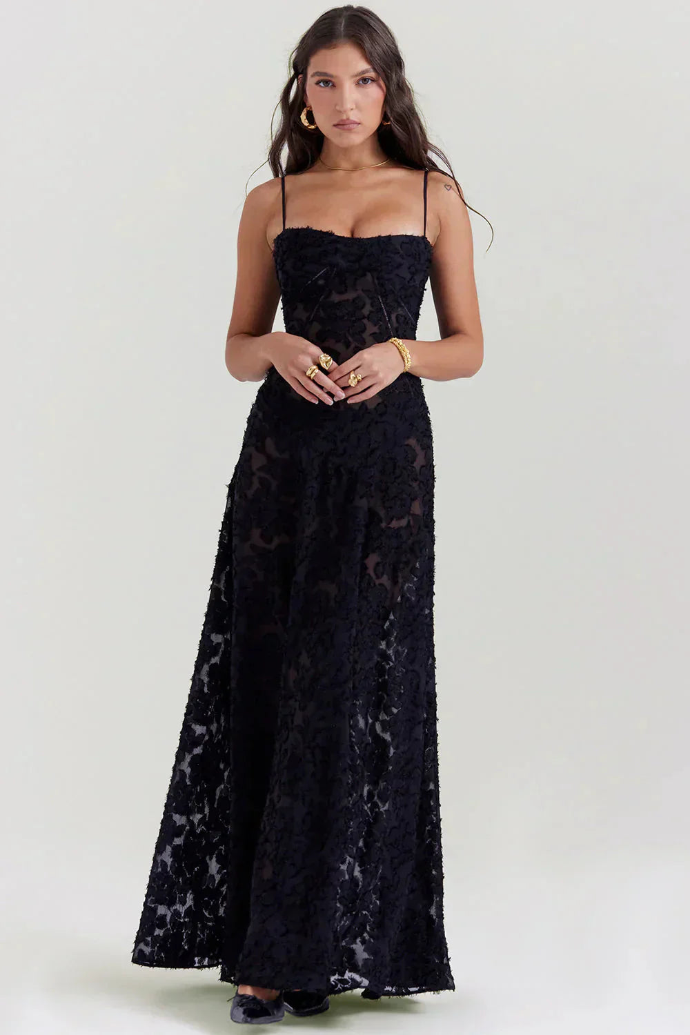 Parfait Élégance™ | ROBE MAXI ROMANTIQUE AVEC DENTELLE FLORALE