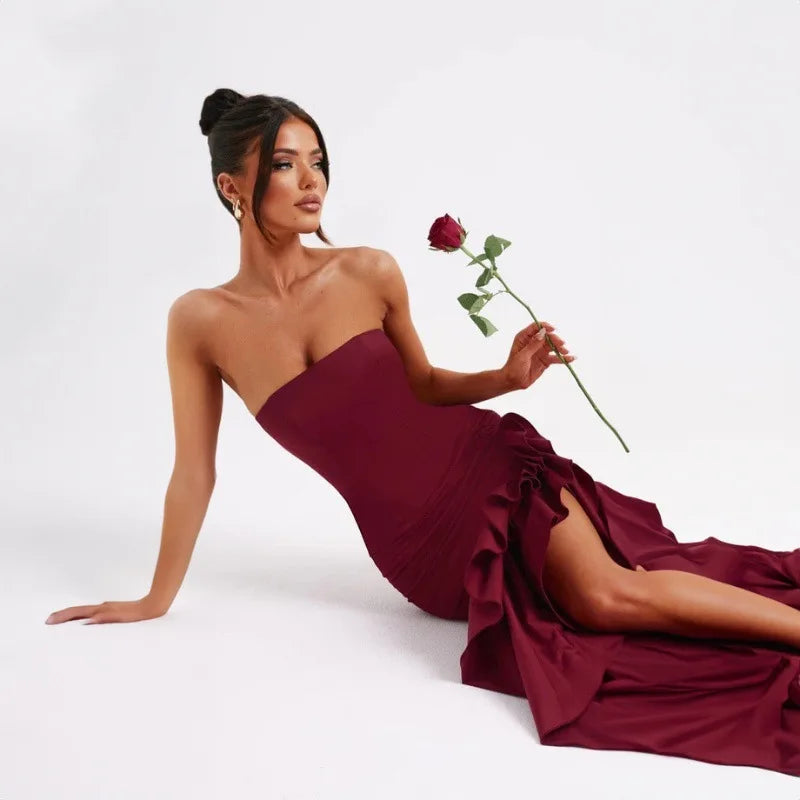 Parfait Élégance™ | ROBE MAXI SANS MANCHES À FENTE ET VOLANTS